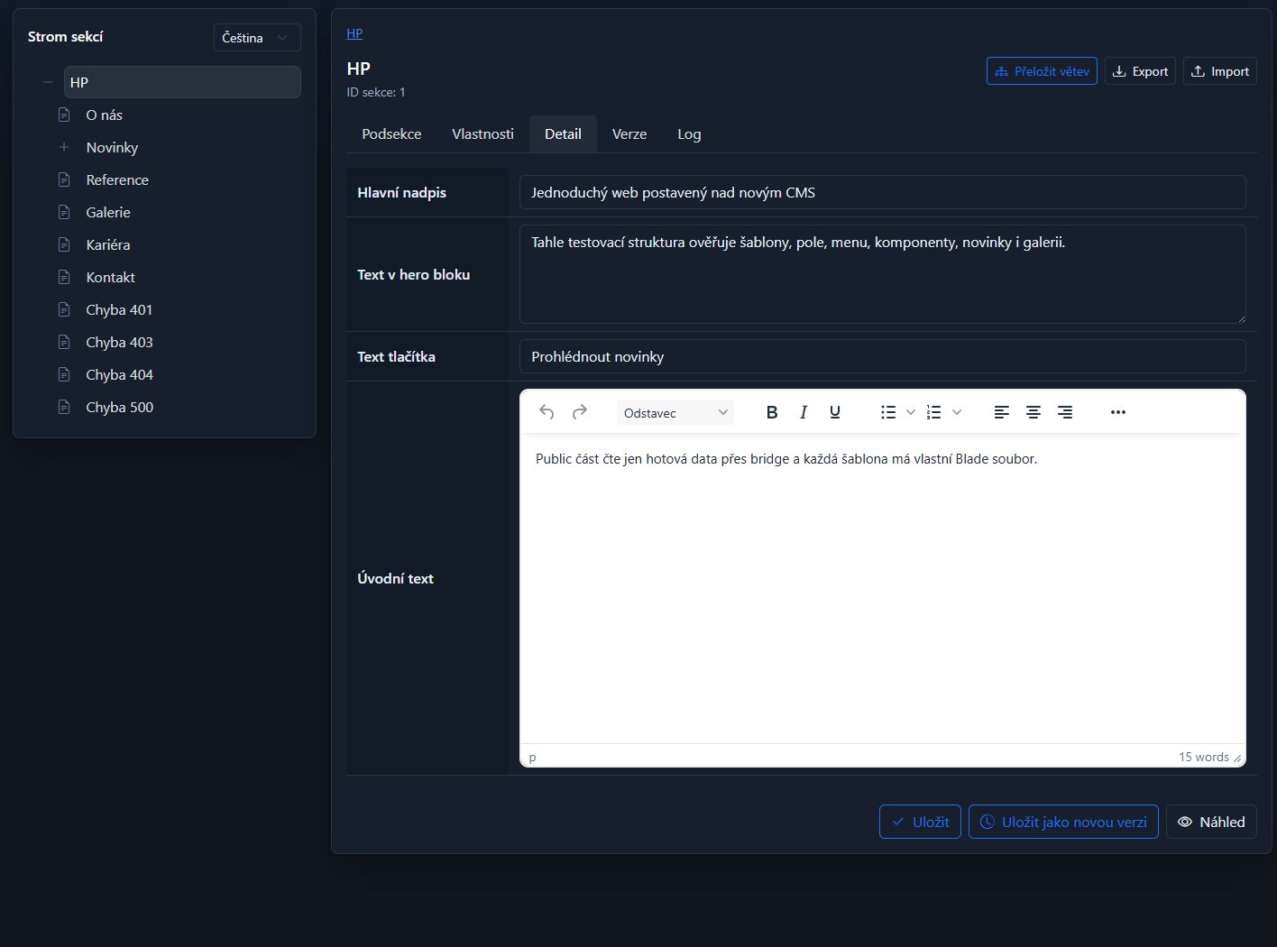 Content-Editor und Seitenbaum in Bridge CMS